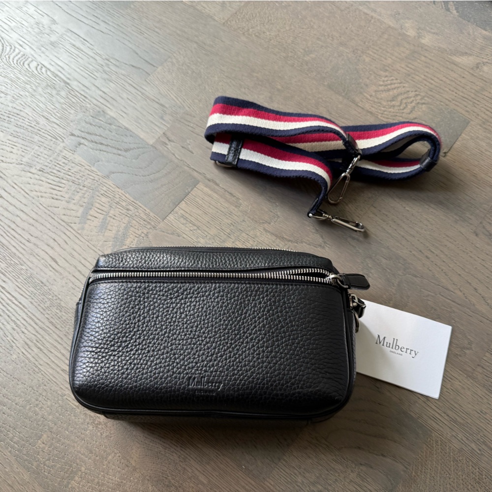 Mulberry Black Leather Bag with Striped Strap